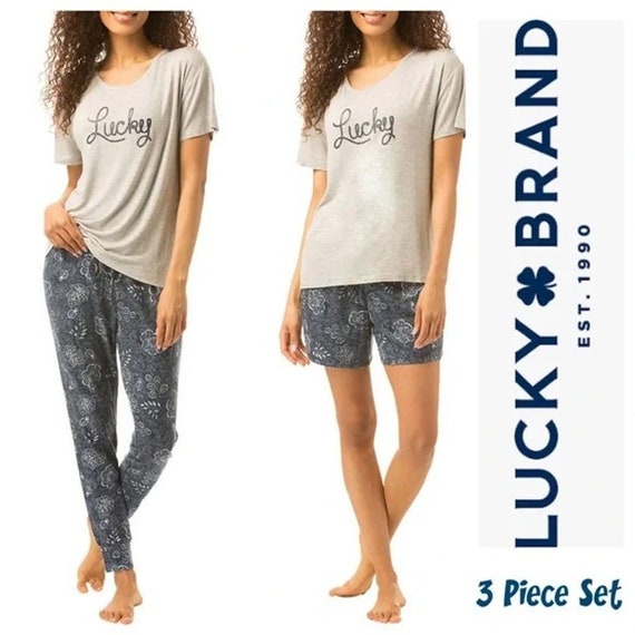 New LUCKY BRAND Ladies 3 Piece Pajama Set Includes SS Shirt, Pants and  Short 