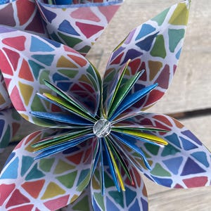 Vibrant Rainbow Watercolor Stacked Triangles Origami Large Paper Flower