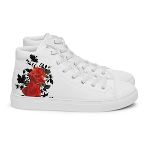 Rose Men’s high top canvas shoes | Red Floral Shoes