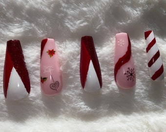 Candy Cane Nails / Christmas Nails / Winter Nails / Press On Nails