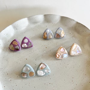 Shell Stud Earrings | Seashell Earrings | Shell Pieces Studs | Ocean Beach Earrings | Iridescent Shell Earrings