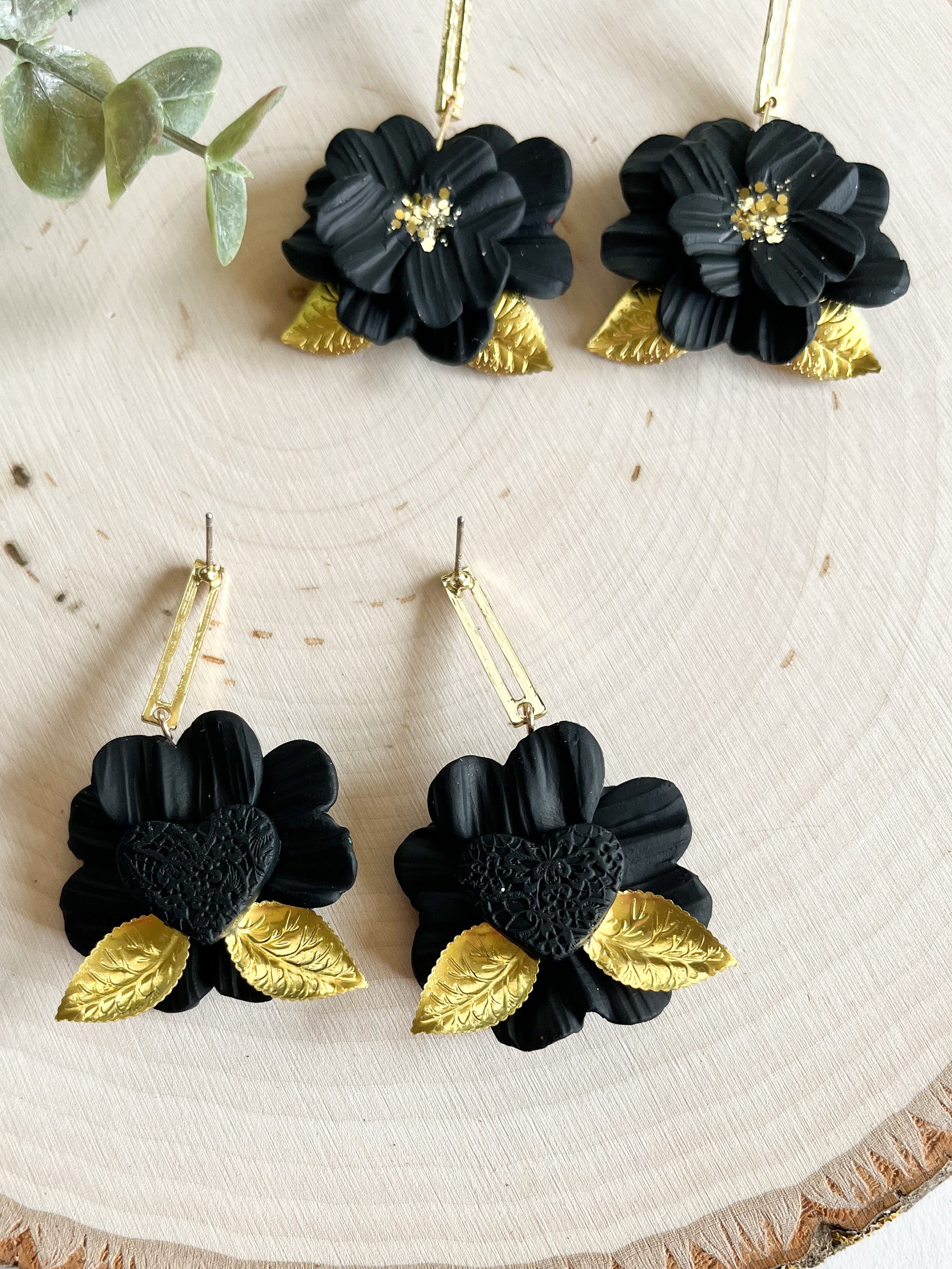 ✨NEW Elegant Black Floral Earrings Amazon.com: CEALXHENY Flower Dangle Earrings Boho Layered  main image 2