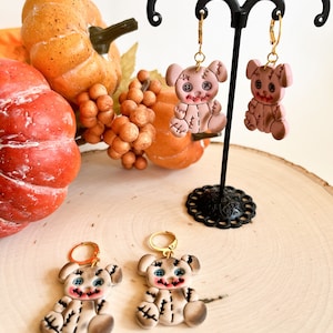 Creepy Doll Earrings | Haunted Teddy Bear Earrings | Halloween Earrings | Haunted Doll Huggie Earrings