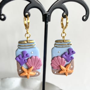 Beach Earrings | Seashell Earrings | Fish Earrings | Shell Mason Jar Earrings | Sandcastle Hoop Earrings | Ocean Jewelry | Beach Jewelry