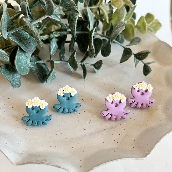Floral Daisy Octopus Stud Earrings | Cute Octopus Stud Earrings | Ocean Earrings | Marine Life Earrings