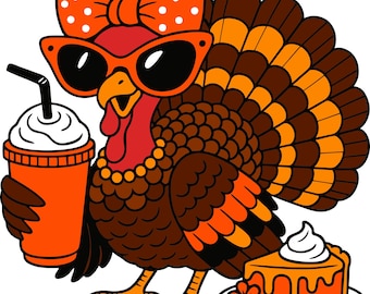 Divertido diseño SVG de pavo de Acción de Gracias: diseño de camiseta de café con leche y especias de calabaza