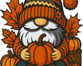 Gnomo de otoño con calabaza SVG: Sombrero a cuadros con cosecha de otoño (descarga digital)