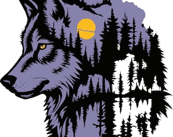 Wolf SVG with Forest and Moon | Wild Animal Silhouette Cut File for Cricut & Sublimation