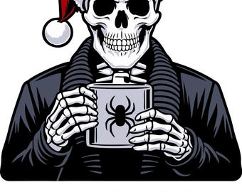 Diseño de calavera de Papá Noel para Halloween, Navidad, divertido, SVG, PNG, DFX, para camisetas, sudaderas, tazas, arte de pared, artesanía gótica peculiar