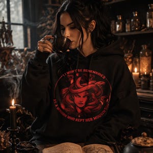 Bold gothic Medusa svg design featuring a fierce woman with snake hair and empowering feminist quote perfect for cricut silhouette cutting machines ideal for shirts hoodies tote bags decals and witchy aesthetic diy crafts high contrast vector style artwork for strong female statement apparel and edgy gothic fashion creations