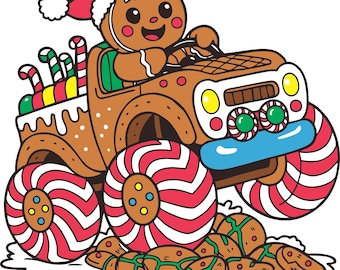 Camión monstruo de jengibre navideño SVG, PNG, PDF (Descarga digital)