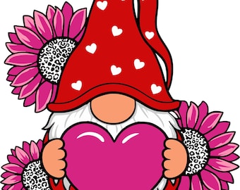 Gnomo de San Valentín con forma de corazón SVG, diseño de amor (descarga digital)