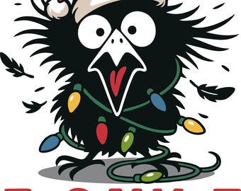 Paquete SVG de un cuervo navideño agotado, gorro de Papá Noel y luces navideñas (archivos digitales)