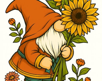 Gnomo de otoño SVG con girasoles Clipart de cosecha de otoño para Cricut y Silhouette