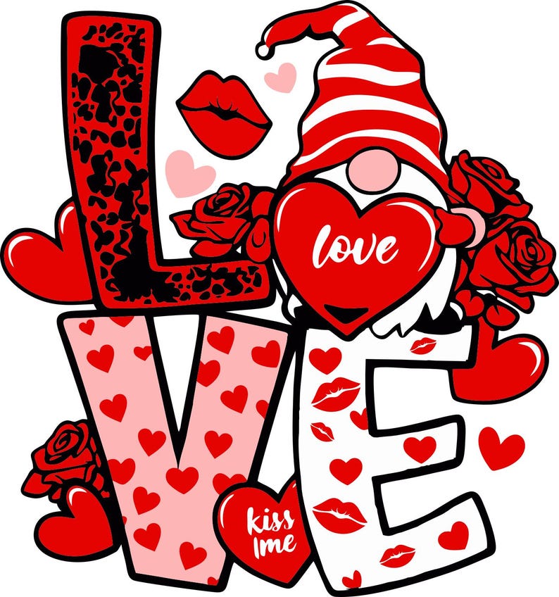 Valentine Gnome Love SVG PNG DXF Cute Gnome Valentines Day Design for ...