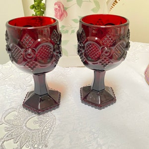 Pair of Ruby Red Avon Cape Cod Goblet, Collectible Glass, Vintage Wine Goblet, Wine Glass