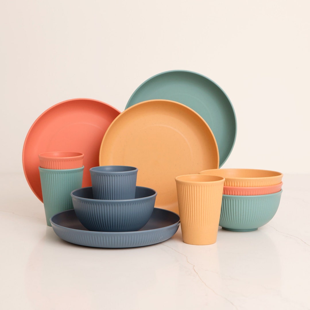 Wheat Straw Dinnerware Sets for 4 With Utensil Set Unbreakable Etsy