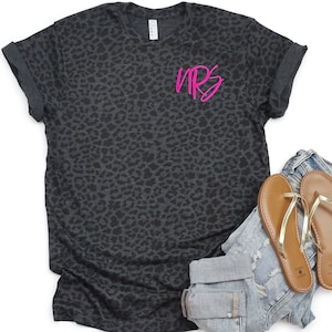 Black Leopard Monogram T-Shirt, Custom Pocket Monogram Shirt, LAT Black Leopard Initials Tee, Personalized Gift For Her, Sorority Matching T