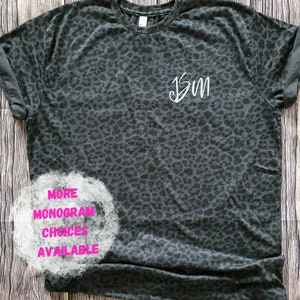 LAT Black Leopard Monogram T-Shirt, Custom Pocket Monogram Shirt, Personalized Initials Tee, Matching Sorority T-Shirts, Custom Gift For Her