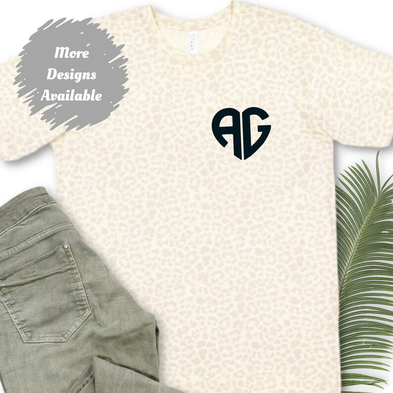 Monogram Leopard Custom Monogram Leopard Print T-shirt, LAT Natural Leopard Monogram ...