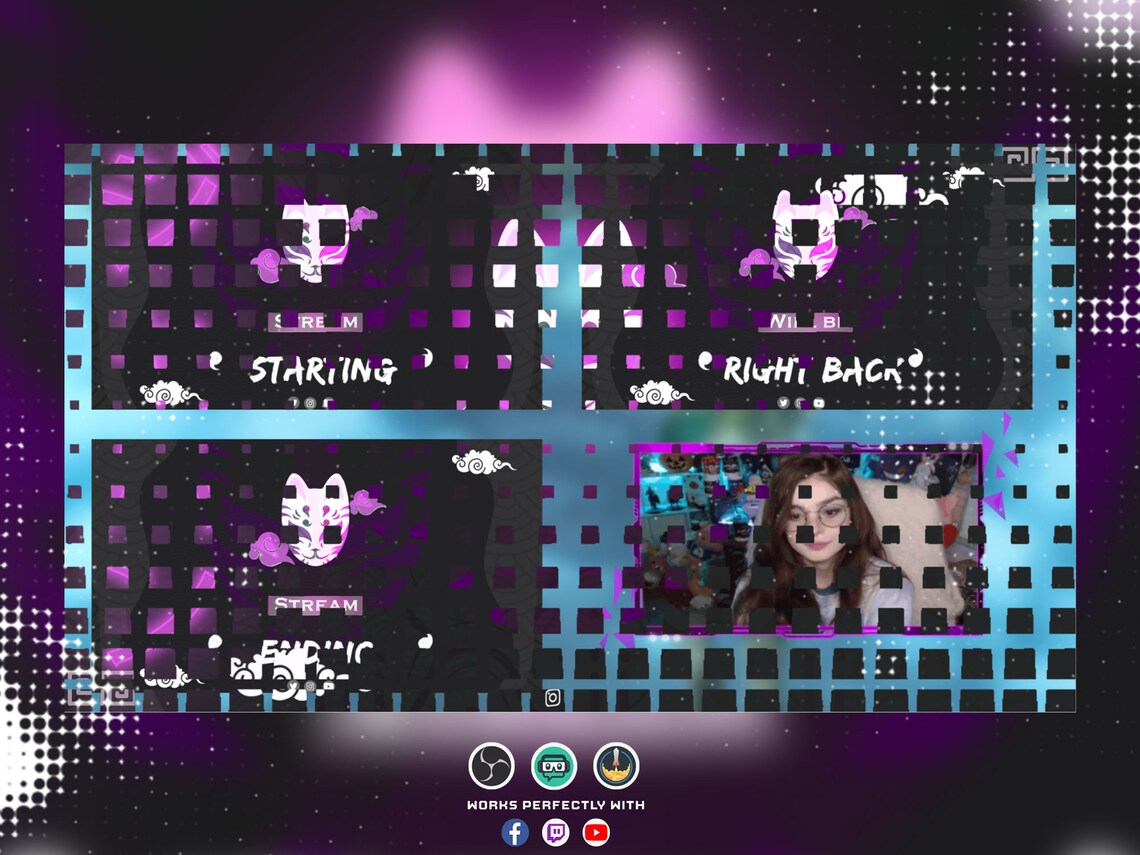 Animated Purple Kitsune Mask / for Twitch Streamers / Full Etsy