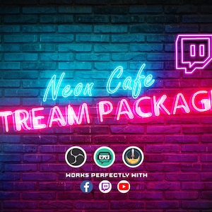 Animated Stream Package Retro Neon Twitch Overlay Animated Alerts Animated Screens Neon Panels Dark Mode Neon Cafe For Twitch Streamers