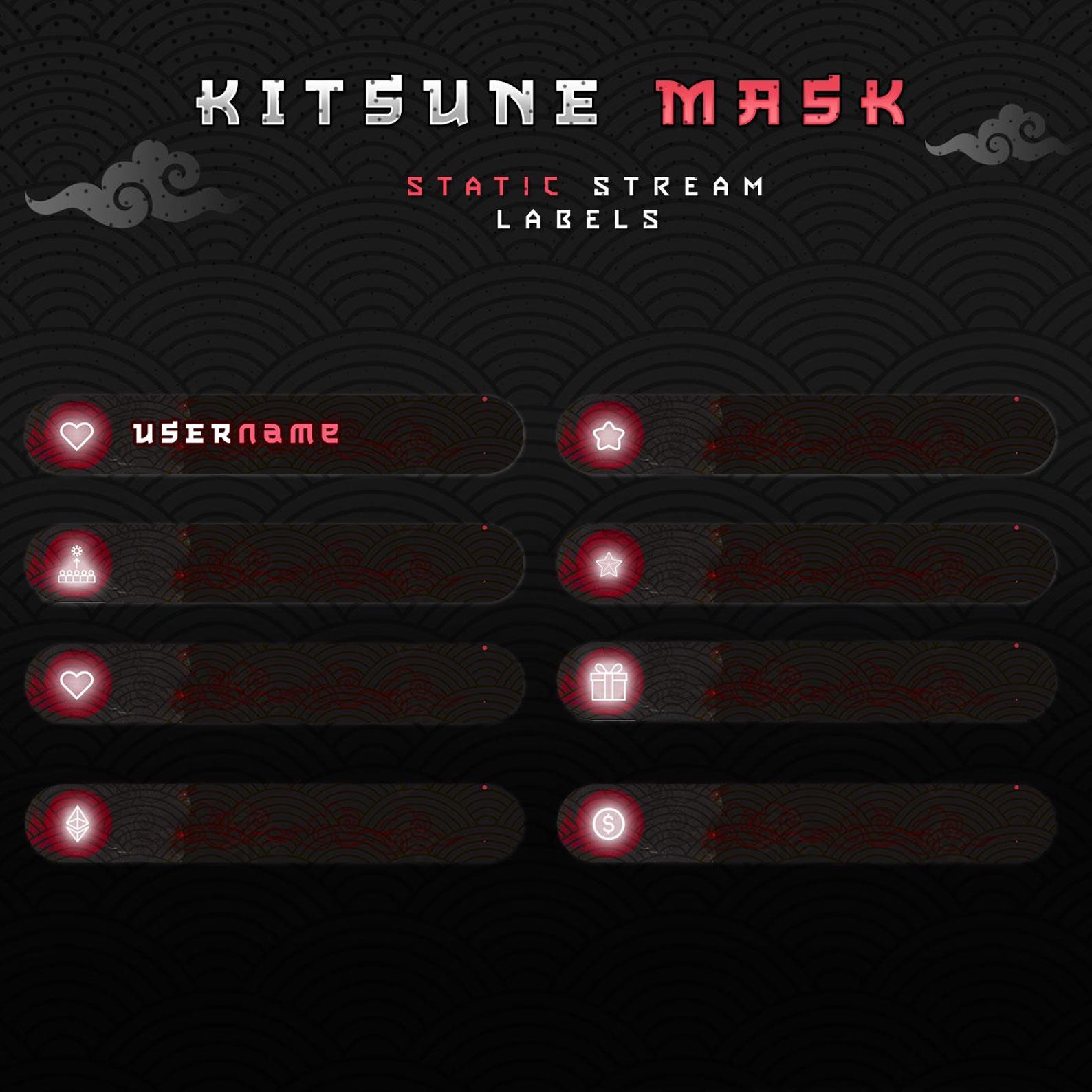 Animated Kitsune Mask for Twitch Streamers Full Twitch Package Animated ...