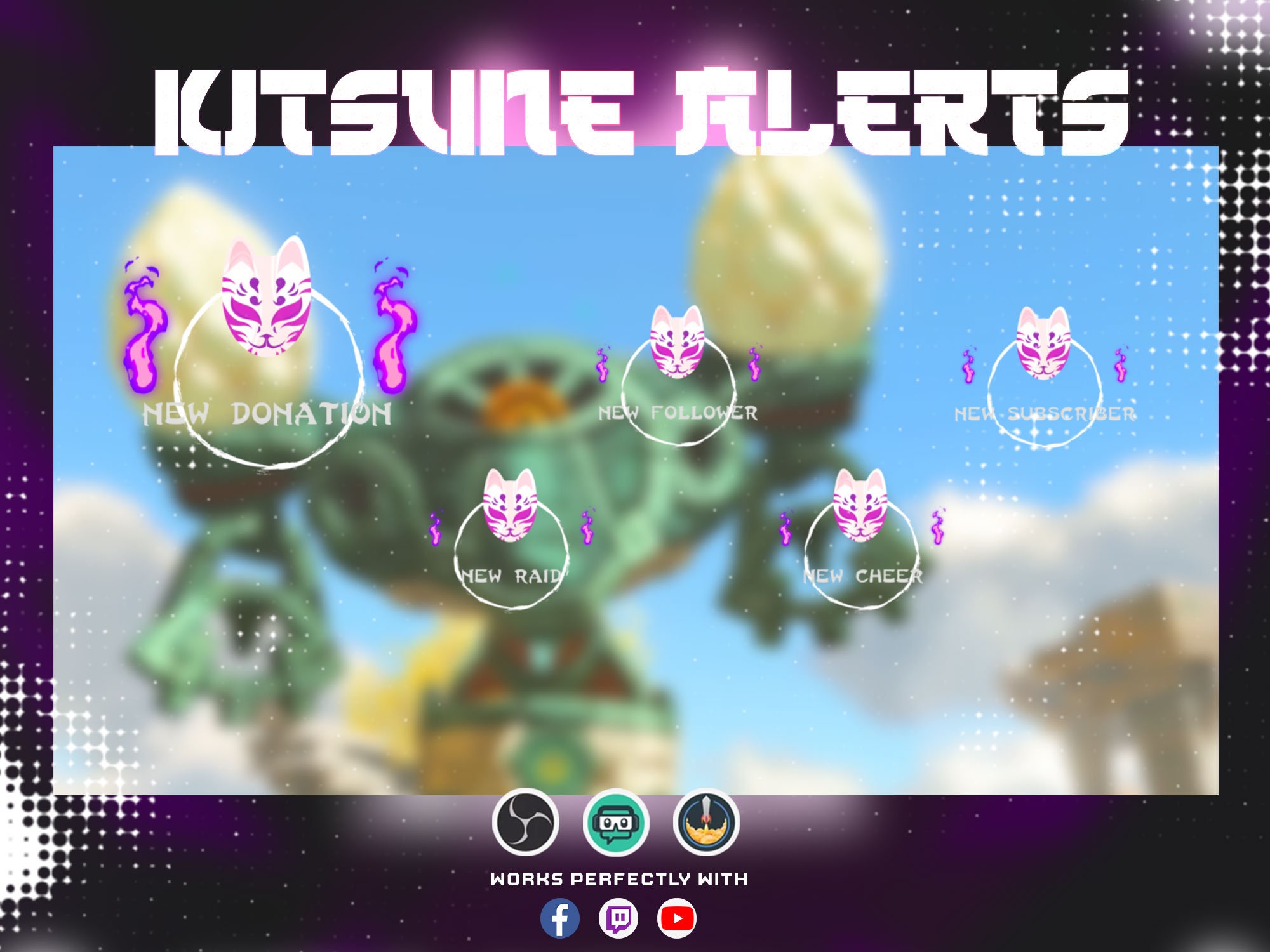 Animated Purple Kitsune Mask / for Twitch Streamers / Full Etsy