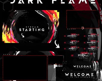 Pack de diffusions animées Dark Flame Overlay Twitch Alertes animées Écrans animés Panneaux rouges sombres pour les streamers Twitch