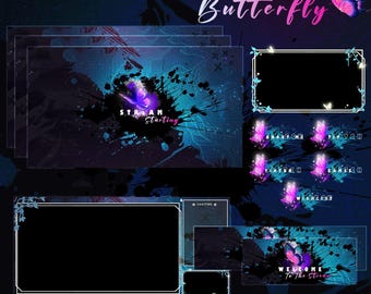 Papillon Twitch animé premium pour streamers Twitch Superpositions Fantasy Stream Package complet Superpositions Fantasy