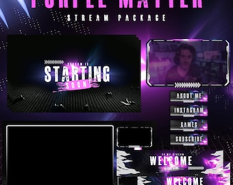 Forfait de diffusion animé Purple Matter, superposition de Twitch, alertes animées, écrans d'affichage animés, Purple Void, noir et blanc, pour les streamers Twitch