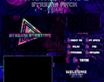 Animation rétro premium Twitch pour streamers Twitch Superpositions de flux d'animation rétro Ensemble de flux complet Triangle violet Superpositions de flux rétro