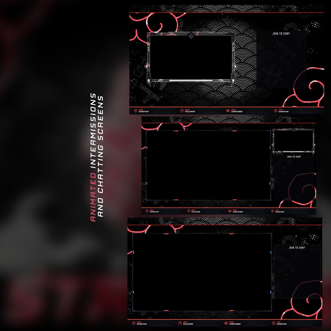 Animated Red Oni Stream Overlay Package Dark Akuma Themed Screens ...
