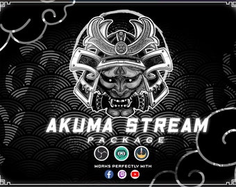 Animated Oni Stream Overlay Package | Dark Akuma Themed | Screens, Alerts, Facecam, Stinger Transition, Panels, Black