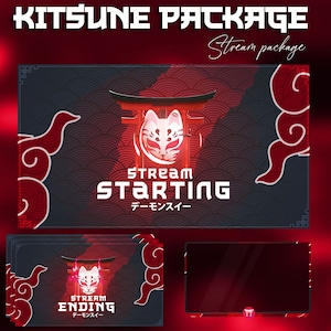 Animated kitsune Red Mask For twitch streamers full twitch package animated alerts panels Japanese Stream Graphics Kitsune Red Mask Japan
