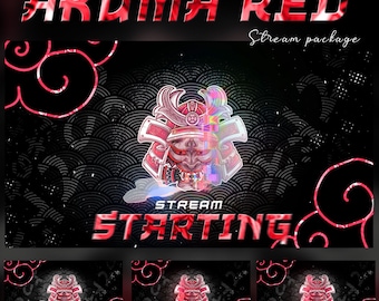 Ensemble de superpositions animées Red Oni Stream Écrans sombres sur le thème d'Akuma Alertes Panneaux de transition Facecam Stinger