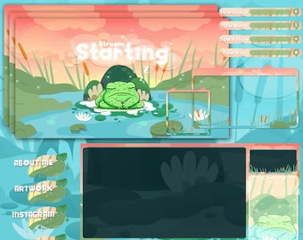 Pack de diffusions animées Grenouille Ocean Superposition de Twitch Alertes animées Panneaux d'écrans animés Mode lumineux pour les streamers Twitch