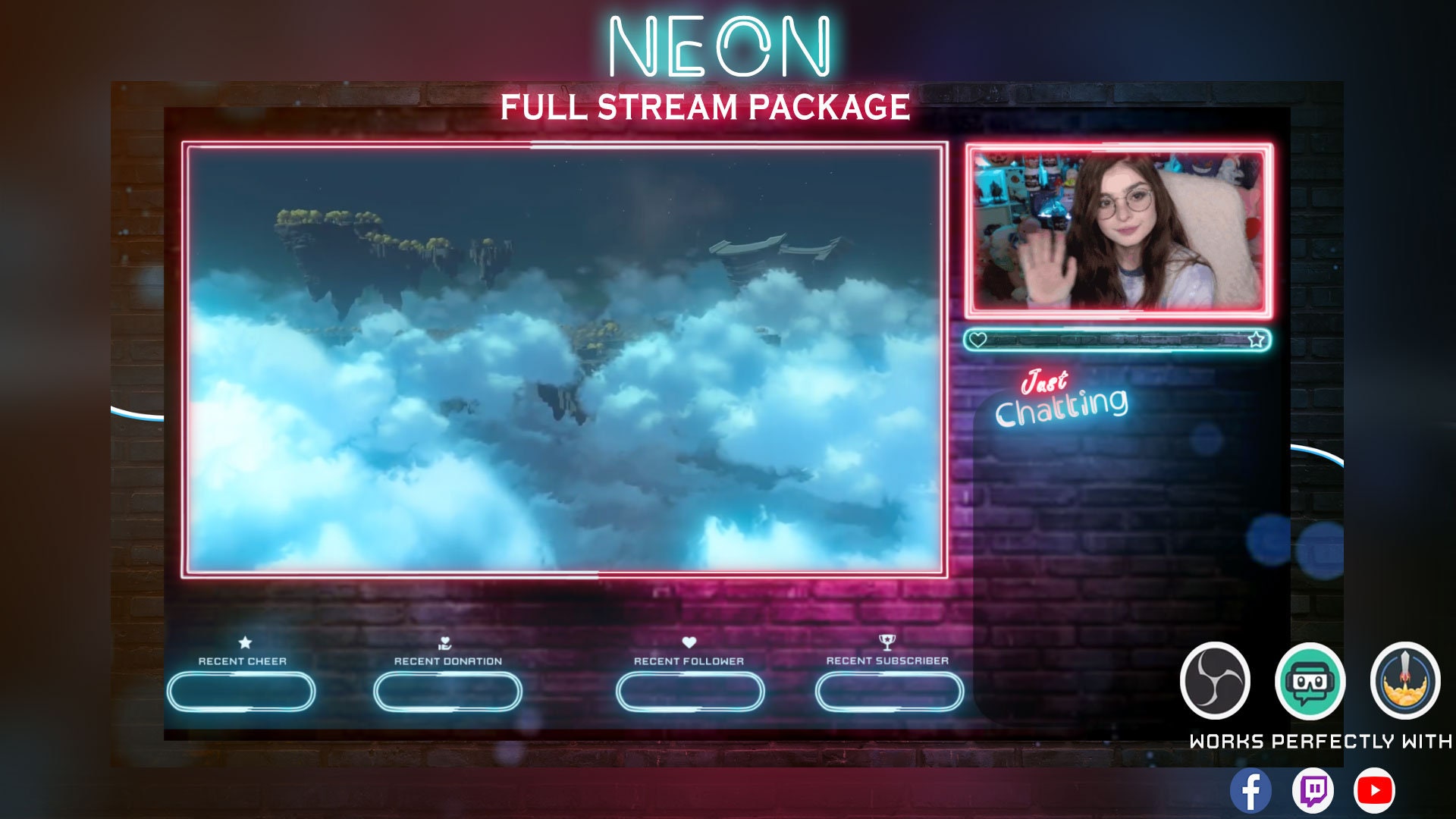 Neon Animated Stream Overlay Package Retro Screens Facecam Alerts ...