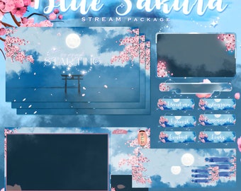 Premium Sakura Stream overlays Cherry Blossom For Twitch streamers Cute Overlays Package Twitch Aesthetic Theme Cozy Dark Color Vtuber