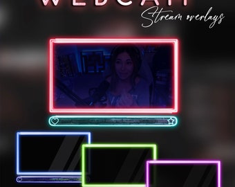 Pack de cadres de webcam animés néon Graphismes Twitch Overlay Youtube Cadre d'appareil photo Streamer Graphics Thème néon Multicolore