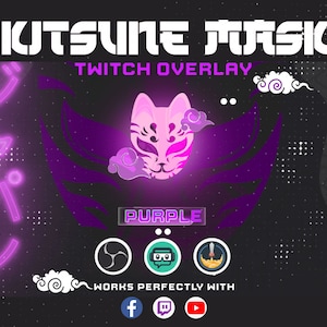Animated Stream Overlays Kitsune Mask |  Purple Kitsune Mask |  Twitch Stream Overlays | Cute Panels | Animated Alerts | Stinger Transition