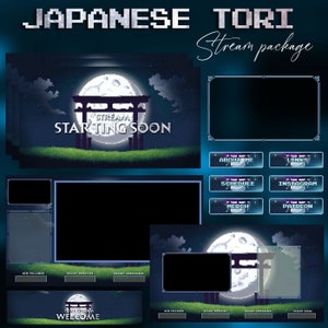 Animated Stream Package Japanese Gate Twitch Overlay Animated Alerts Animated Screens Japanese Panels Dark Mode  For Twitch Streamers