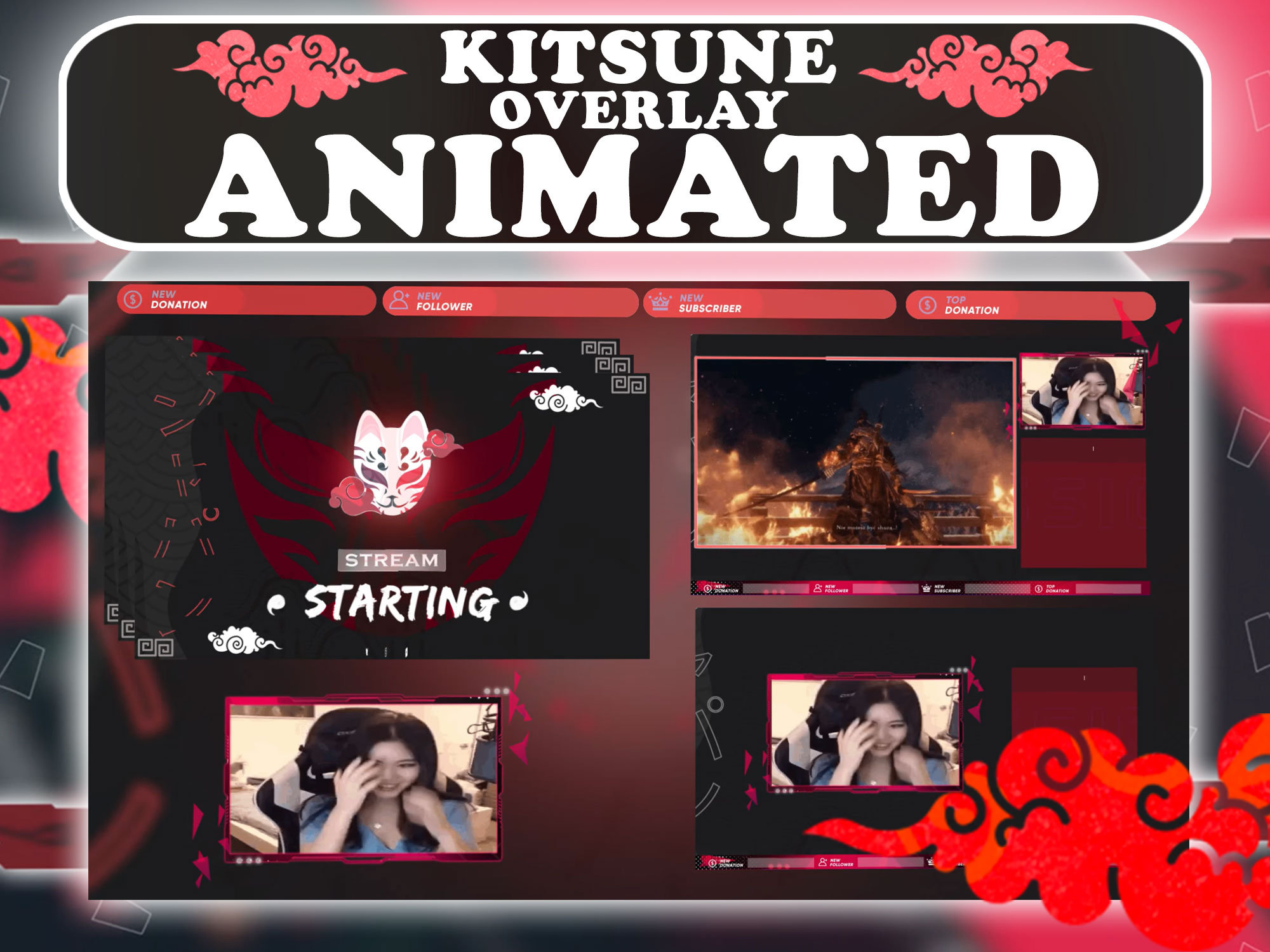 Animated Kitsune Mask for Twitch Streamers Full Twitch Package Animated ...