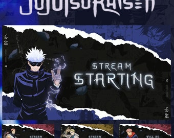 Premium Animated Cursed Jujutsu Overlay Manga Intermission Chatting Screens Webcam Alerts Full stream Pack Anime