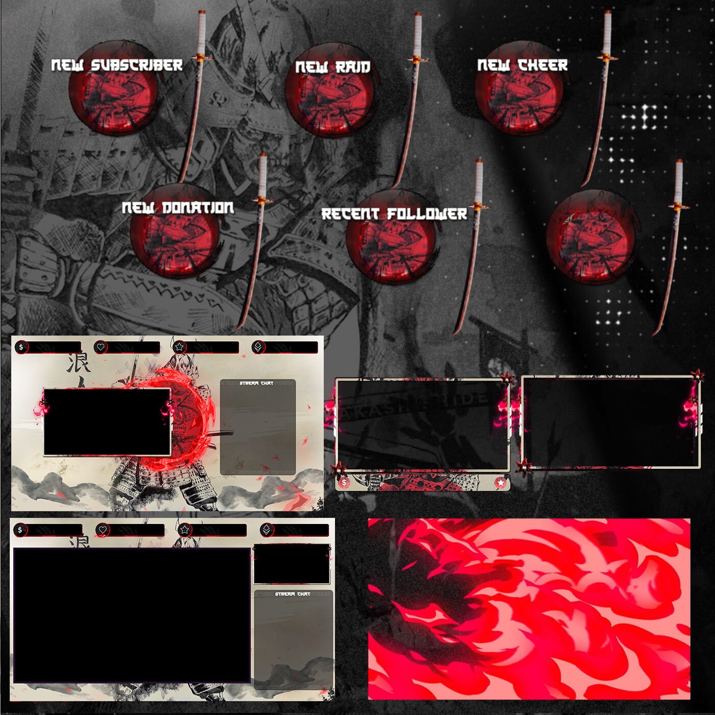 Streamers animados de twitch de Samurai paquete completo de twitch ...