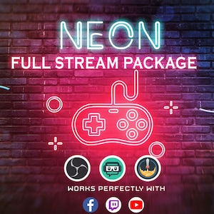 Pacchetto Sovrapposizione flusso animato al neon Schermi retrò Avvisi Facecam Transizione Stinger Rosa rosso arancione nero Per streamer Twitch