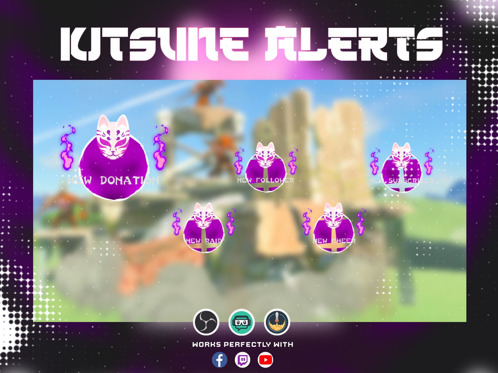 Animated Purple Kitsune Mask / for Twitch Streamers / Full Etsy