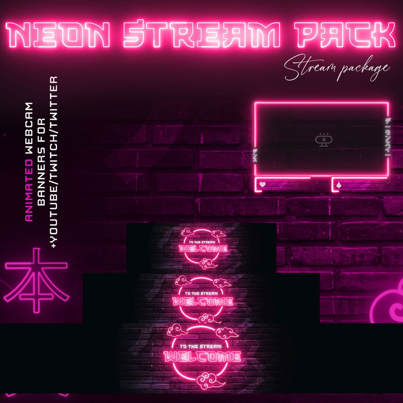 Paquete de transmisión animada Superposición de Twitch de neón retro ...