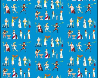 Greek Mythology Pattern Fabric Cotton Prima, Greek Gods, Olympus, Warworld, Wealth