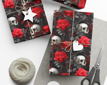 Wrapping Paper, Gothic Skulls and Roses Gift Wrap, Halloween Gift Wrap, Macabre Wrapping, Spooky Wrapping Paper, Horror Gift Wrap